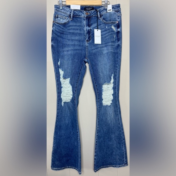 NWT Judy Blue High Waist Flare Destroyed Jeans Womens Size 14/15 Long - Picture 11 of 11